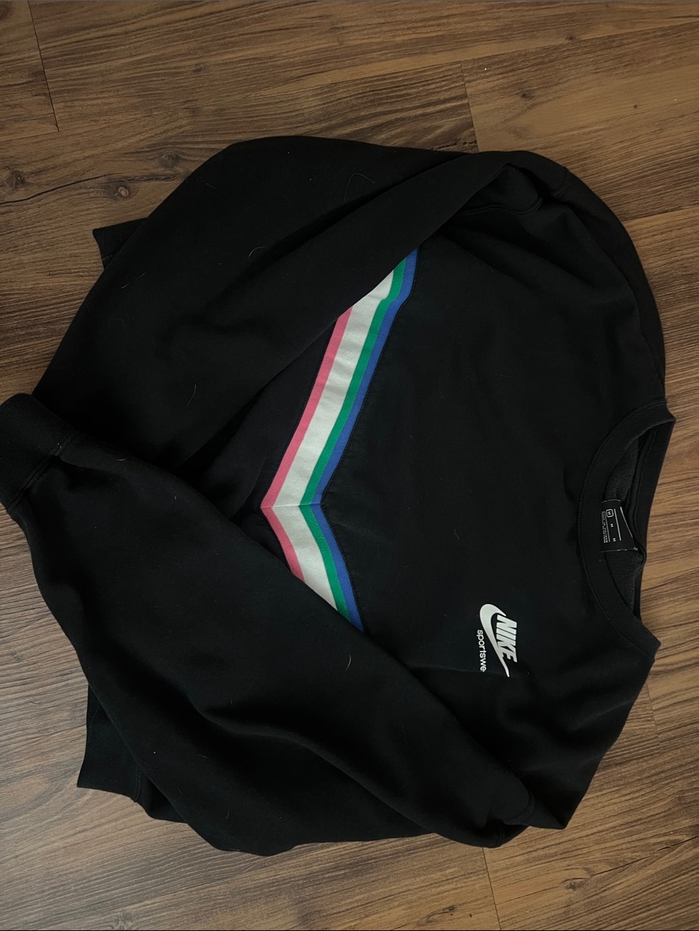 Nike Black crop Crewneck Sweater with Multicolor Stripe